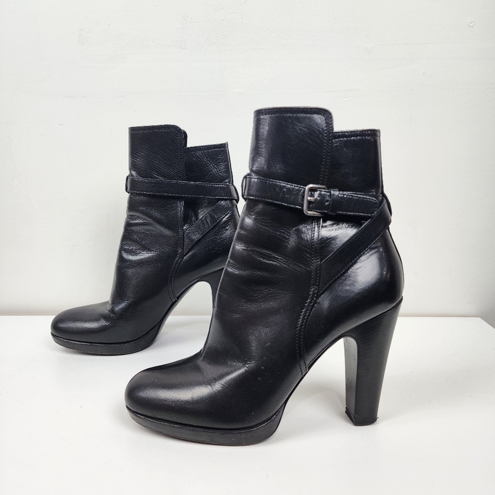 Miu Miu Black Leather buckle Ankle Boots, size 37.5